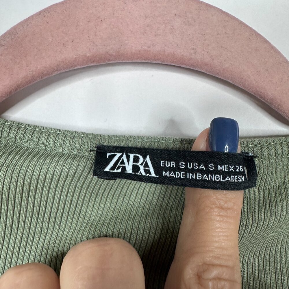 2/$30 ZARA Drawstring Detail Ruched Crop Top Olive Small #A1261 - Picture 8 of 11